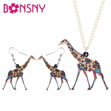 Bonsny Statement Acrylic Cartoon African Giraffe Earrings Necklace Jewelry Sets Elegant Jungle Animal Jewelry For Women Girls 2024 - buy cheap