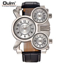 Relógio de quartzo militar masculino oulm, relógio de pulso com pulseira de couro com 3 pequenos pulseiras exclusivas 2024 - compre barato