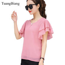 2020 Short Sleeve O-Neck Female Bottoming Chiffon Blouse Shirt Loose Elegant Butterfly Sleeve Women Soft Tops Camisas Mujer 2024 - buy cheap