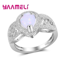 Suntuoso formato de gota de água design 925 anéis de dedo de prata esterlina boa opala joias para mulheres moças cristal austríaco 2024 - compre barato