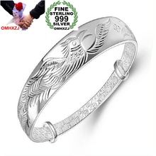 OMHXZJ Wholesale Ethnic Fashion Elegant Woman Child Gift Phoenix Push Pull 999 Sterling Silver Bracelet Bangle Adjustable SZ72 2024 - buy cheap