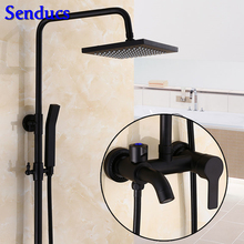 Senducs Black Bronze Shower Set 8 Inch ABS Square Top Shower High Quality Brass Shower Faucet Rainfall Black Shower Set 2024 - buy cheap