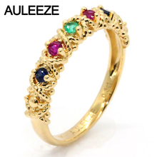 Vintage 14K Solid Yellow Gold Ring Real Multi Gemstones Wedding Bands Natural Ruby Sapphire Emerald Rings For Women Jewelry 2024 - buy cheap