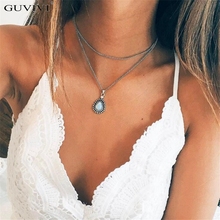 GUVIVI 2018 New Fashion Boho Jewelry Opal Stone Necklaces Choker Vintage Double Layer Chain Pendant Quartz Necklace for Women 2024 - buy cheap