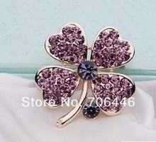 Gold Tone Lilac Rhinestone Crystal Small Clover Leaf Flower Pin Brooch 2024 - buy cheap
