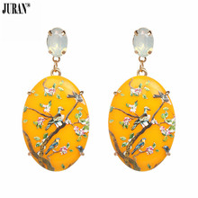 JURAN New Design Hand Painted Pendant Geometric Resin Earrings for Women Wedding Rhinestone Dangle Drop Earrings Maxi Jewelry 2024 - buy cheap