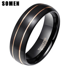 Somem-Anillo de tungsteno negro de 8mm para hombre, diseño de incrustación de doble línea dorada, banda de boda, joyería para fiesta 2024 - compra barato