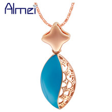 Almei 5%Off Lady Bijoux Silver Jewelries Jewelry 2017 Fashion Trendy Necklace Rose Gold Color Blue Black Enamel Pendant N1099 2024 - buy cheap