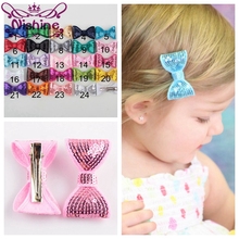 Nishine 20pcs/lot Girls 2" Embroidery Sequin Bows With Clips Knot Applique Sequin Bows Hairpins Boutique Child Hair Accessories 2024 - buy cheap