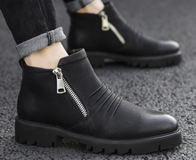 Botas masculinas de salto baixo, com zíper, couro legítimo, respirável, novo estilo 2024 - compre barato