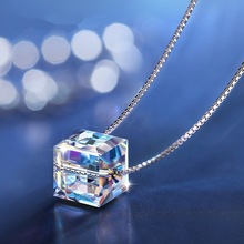 Yanleyu-collar con colgante de cubo de cristal austriaco para mujer, Plata de Ley 925 auténtica colorido, joyería, regalo PN048 2024 - compra barato