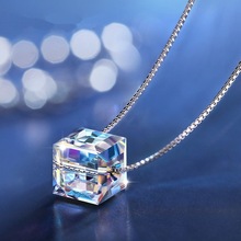 Yanleyu Real 925 Sterling Silver Necklace Colorful Austrian Crystal Cube Pendant Necklace for Women Fashion Jewelry Gift PN048 2024 - buy cheap