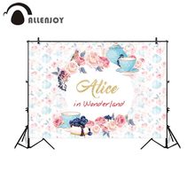 Фон для фотосъемки Allenjoy розовые синие чашки рамка птица Алиса Волшебная мечта десерт девушка Вечеринка фотографический фон для камеры 2024 - купить недорого
