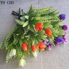 YO CHO 30 см Мини Искусственные цветы тюльпаны, пластиковые папоротники, трава, искусственные цветы, Свадебный домашний декор, искусственный цветок, тюльпан, бутон, букет 2024 - купить недорого
