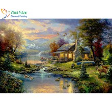Zhui star 5d diy full Square drill Diamond painting Cross stitch Forest Riverside Lodge Rhinestones embroidery Mosaic home decor 2024 - buy cheap