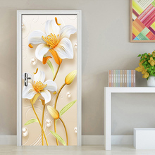 ПВХ водонепроницаемый 3D цветок дверь стикер DIY самоклеющиеся художественные обои для детской комнаты спальни двери наклейки домашний декор настенные наклейки 2024 - купить недорого