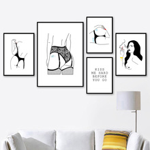 Cuadro sobre lienzo para pared de estilo nórdico, chica Sexy abstracta, Rosa Negro de encaje, imagen en blanco, cartel de decoración para el hogar, para sala de estar, Modular 2024 - compra barato