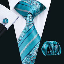 LS-455 Men`s Tie 100% Silk Blue Paisley Jacquard Woven Classic Tie + Hanky + Cufflinks Sets For Formal Wedding Business Party 2024 - buy cheap