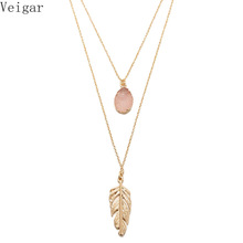 Pnik Stone Pendant Necklace Women Feather Necklaces Female 2018 Fashion Jewelry Ladies Layered Necklace Gold Silver Color 2024 - buy cheap