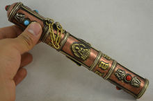 Old Collectible Deco Copper Carving Buddha Totem Inlay Bead Exorcise Pillar Box 2024 - buy cheap