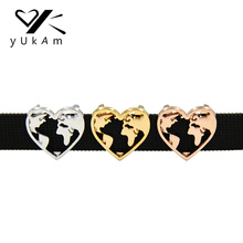 YUKAM Jewelry Silver Color Gold Hollow Heart Earth Globe Travel World Map Slide Charms Keeper for Bracelets Accessories Making 2024 - buy cheap