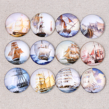 Onwear-cabujón de cristal de cúpula redondo, foto de barco de vela mix, 30mm, 12mm, 14mm, 18mm, 20mm, 25mm, diy, accesorios de joyería de Parte trasera plana 2024 - compra barato