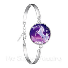 Cute Purple Unicorn Fly Horses 18mm Glass Cabochon Bracelet Jewely Silver Plated Bangle For Women Girls Gift 2024 - buy cheap