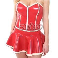 Rubber woman dresses mini sexy latex Red club Suitop Super sale in heavy latex 2024 - buy cheap