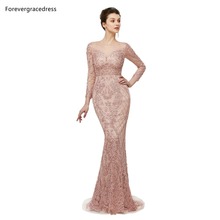 Forevergracedress Blush Pink Prom Dresses 2019 Mermaid Sheer Neck Applique Formal Party Gowns Plus Size Custom Made 2024 - buy cheap