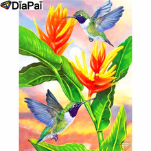 DIAPAI 100% квадратная/круглая дрель 5D DIY Алмазная картина "Птицы и цветы" Алмазная вышивка крестиком 3D декор A19885 2024 - купить недорого