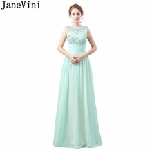 JaneVini Mint Green Long Bridesmaid Dresses Beaded Crystal Big Bow Chiffon Wedding Party Dress Backless Maid of Honor Gowns 2020 2024 - buy cheap
