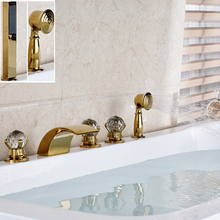 Widespread Golden Brass Waterfall Spout Bathroom Tub Faucet W/ Hand Shower Tap 2024 - buy cheap