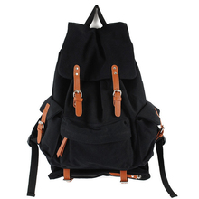 Men's Canvas Unisex Leisure PU Leather Rucksack Multi-function Bag Laptop Shoulder Straps School Travel Black Backpack 2024 - buy cheap