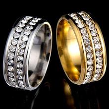 Anillos de doble hilera de diamantes de imitación para hombre y mujer, anillos de acero de titanio para parejas, anillos dorados para amantes de las parejas 2024 - compra barato