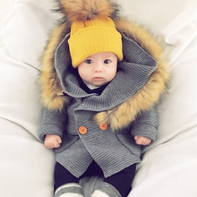 Abrigo de bebé para los niños Cardigan otoño con capucha Collar de imitación de niños niñas chaqueta de niño suéter de niña bebé suéter 2024 - compra barato
