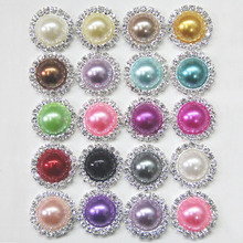 Free Shipping Wholesale 21mm 100pcs/lot  20Colors Flatback Rhinestone Button Peal Button For Hair Flower Wedding Invitation B021 2024 - buy cheap