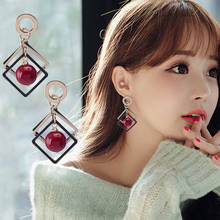 MOONROCY Crystal Earrings Fashion Women's Rose Gold Color Red ball earrings square two sides earring for Women Dropshipping 2024 - buy cheap