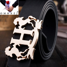 OMH wholesale fashion personality Stainless steel smooth pin buckle head PU leather letter H horse leisure belts PD153 2024 - buy cheap