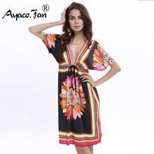 7 Colors Summer Style Casual Silk Dresses Women Dress Sexy Deep V-Neck Sundresses Ethnic Floral Print Tunic Female Beach Dresses 2024 - buy cheap
