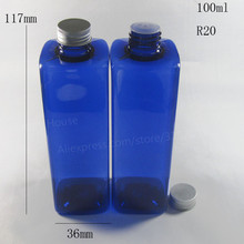 24 x 100ml Empty Cobalt Blue PET Cream  Flat Square Shoulder Aluminum Cap Bottle 100cc  Plastic Shampoo and Cosmetic Packaging 2024 - buy cheap