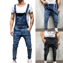 Мужской джинсовый комбинезон, повседневные джинсы на подтяжках, мужские Модные брюки-комбинезоны в стиле хип-хоп, уличная одежда 2024 - купить недорого