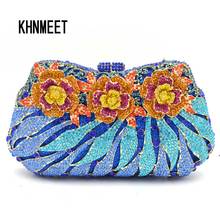 Bolso de noche de cristal azul con diseño de flores para mujer, Cartera de mano para fiesta nupcial, graduación, 4 colores, SC551 2024 - compra barato