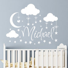 Nubes, luna, estrellas con nombre personalizado, pegatina de pared para dormitorio, sala de estar para niños, diseño de arte para bebé, póster, Mural, calcomanías, decoración W52 2024 - compra barato