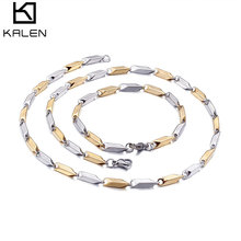 Kalen moda ouro cor aço inoxidável gargantilha colares & pulseira conjuntos para mulheres na moda geométrica conjuntos de jóias bijoux presentes 2024 - compre barato