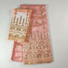 Tecido de renda george étnico mais popular de alta qualidade, tecido de renda francesa george com blusa de lantejoulas para vestido de festa rosa, 2018 2024 - compre barato