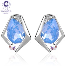 HanCheng New Fashion Luxury Geometric Silver Plated Nail CZ Zircon Gem Stone Opal Stud Earrings For Women Jewelry brincos bijoux 2024 - buy cheap