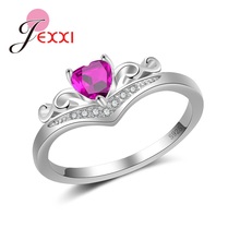 Top Quality Elegant 925 Sterling Silver Engagement Rings AAA Rose Red CZ Stones Rings for Woman Fine Jewelry Wholesale 2024 - buy cheap