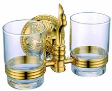Роскошный Золотой медный стакан для зубной щетки и держатель для чашки в европейском стиле с 2 чашками настенное крепление изделие для ванной LG003 2024 - купить недорого