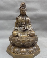 Bi00743 8 "de Bronze Chinês Cobre Budista Ore Pot Estátua Kwan Yin-GuanYin Buddha Lótus 2024 - compre barato