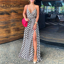 DevenGee Summer Beach Style Women Long Dress Sexy V-Neck Strap Polka Dot Split Ladies Casual Boho Holiday Maxi Dress Vestidos 2024 - buy cheap